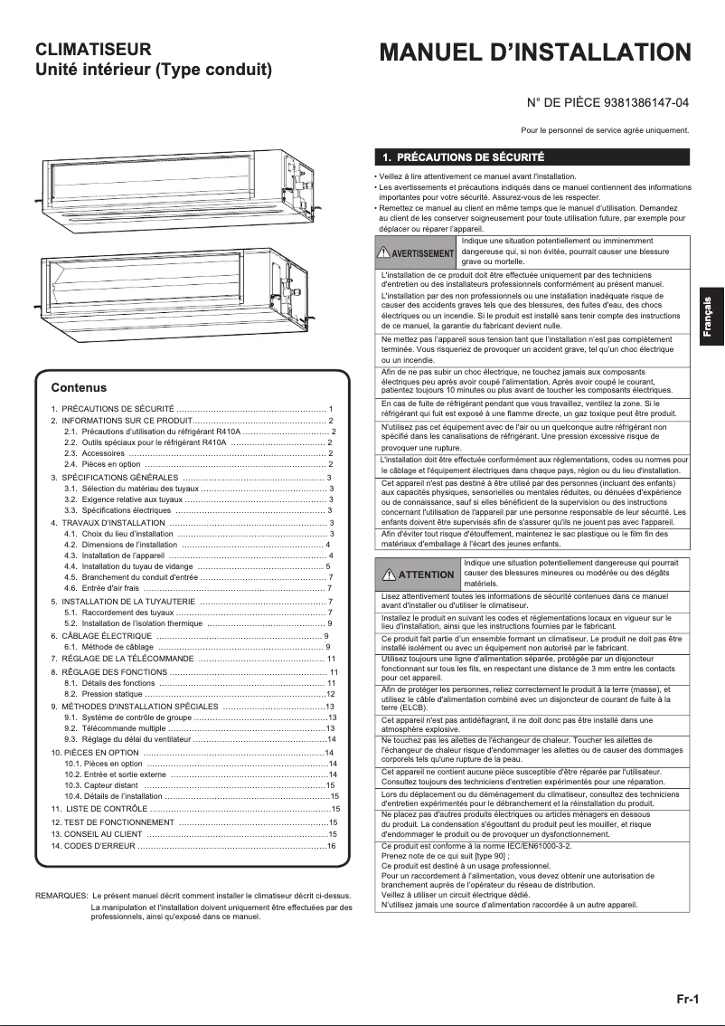 Image de la première page du manuel de l'appareil ARYG72LHTA