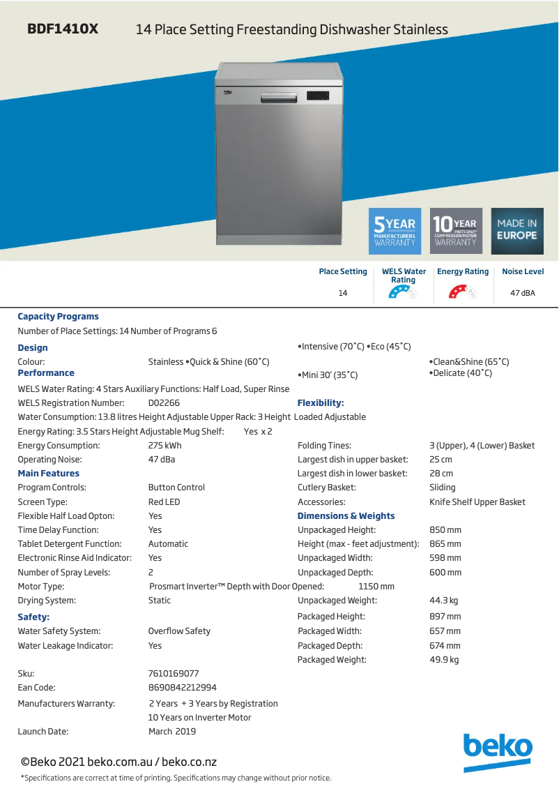 First page image of the manual for BDF1410X