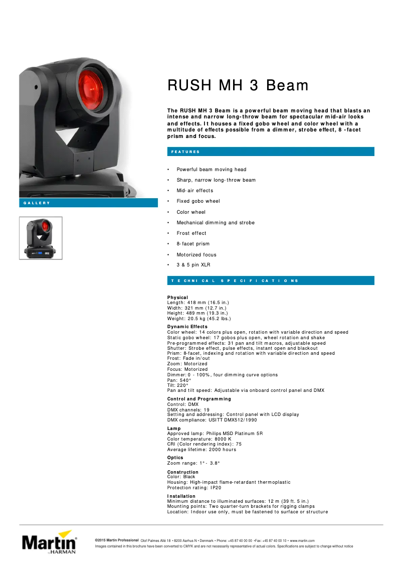 First page image of the manual for RUSH MH 3 Beam