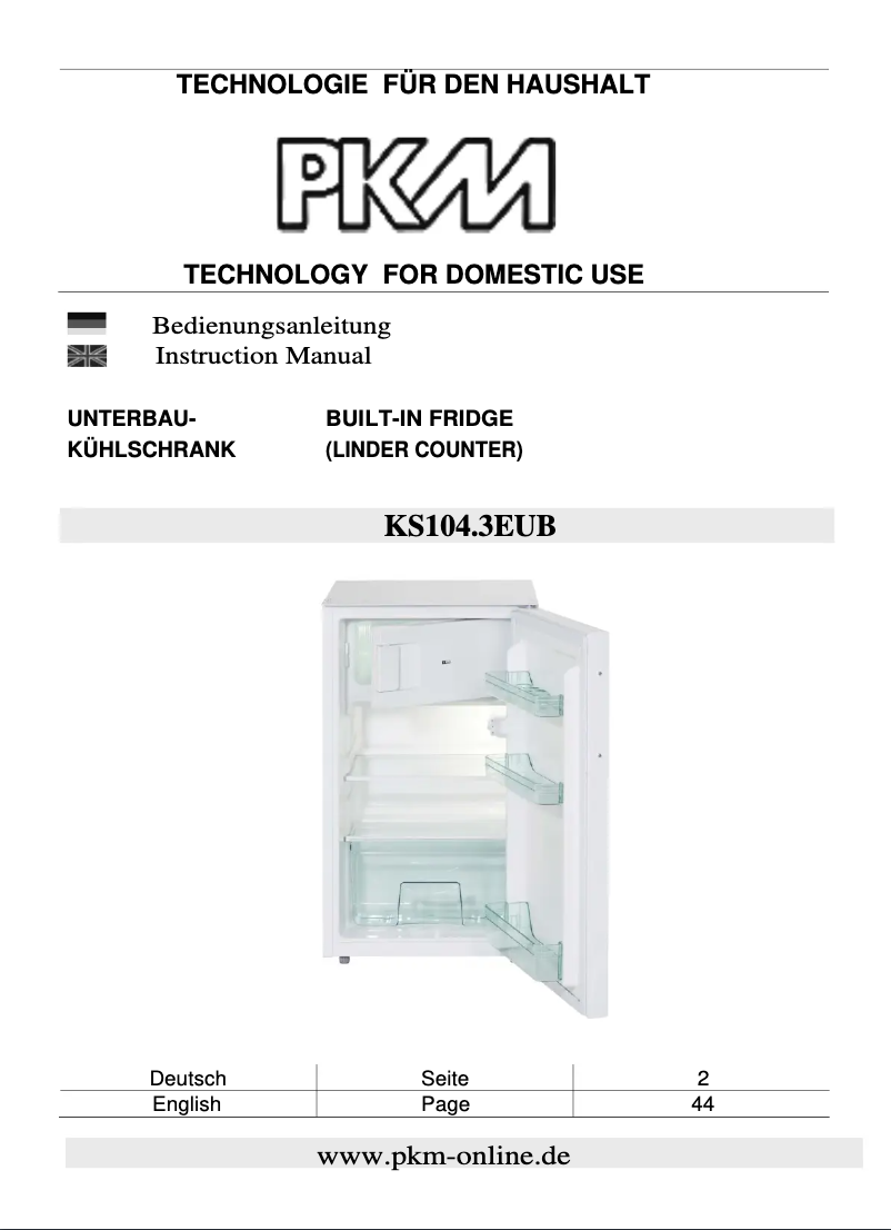 Page 1 of the manual User Manual PKM KS104.3EUB