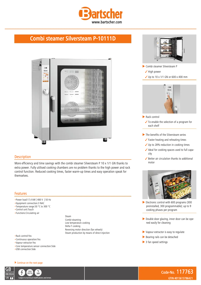 Page 1 of the manual Technical Sheet Bartscher 117763