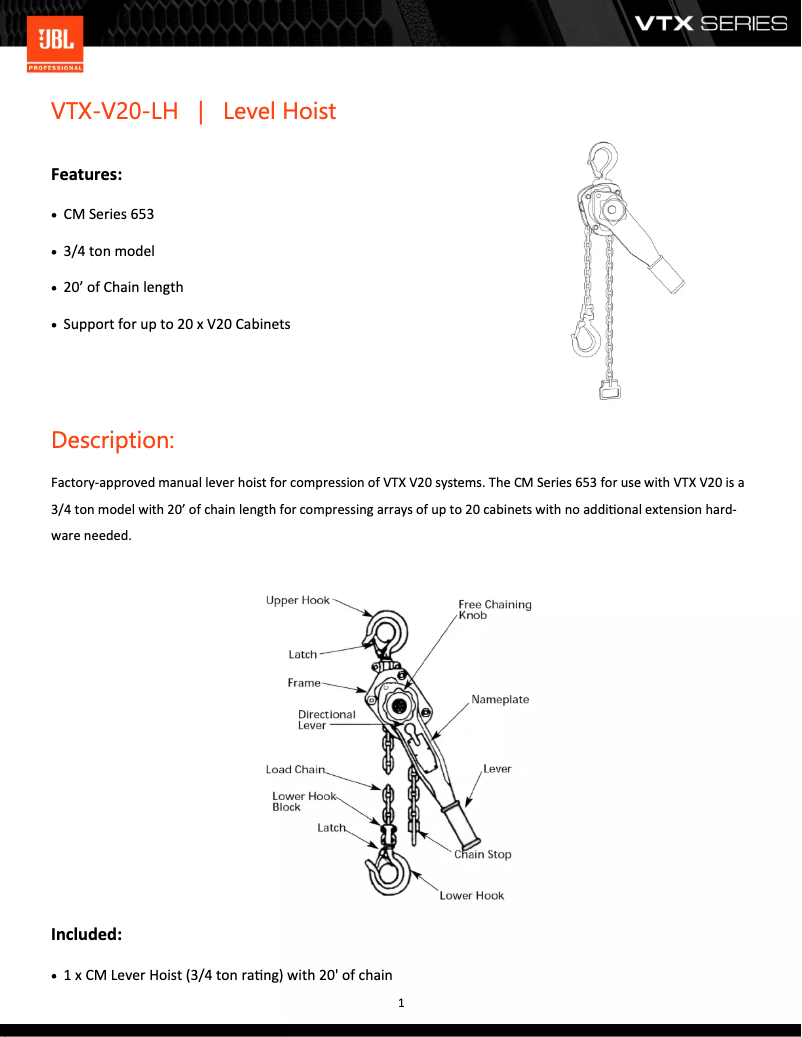 First page image of the manual for VTX V20