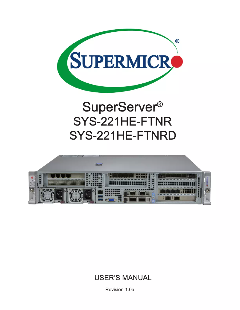 Page 1 of the manual User Manual Supermicro SuperServer SYS-221HE-FTNRD
