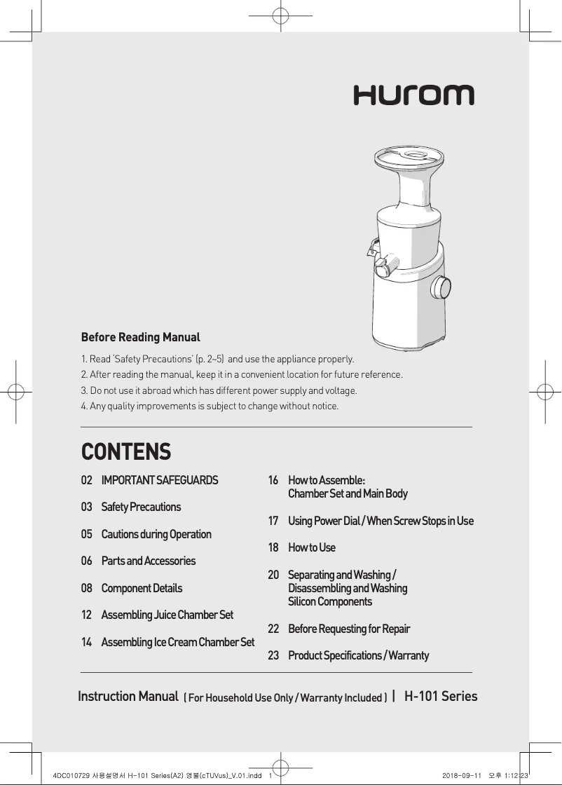 First page image of the manual for H101 Easy Clean