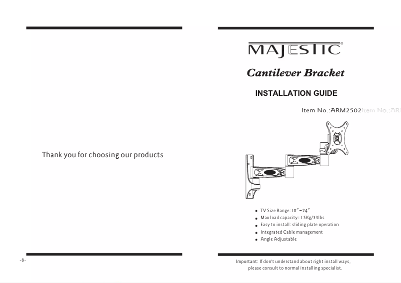 Page 1 of the manual User Manual Majestic ARM2502B