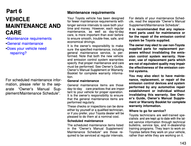 First page image of the manual for Supra (1996)