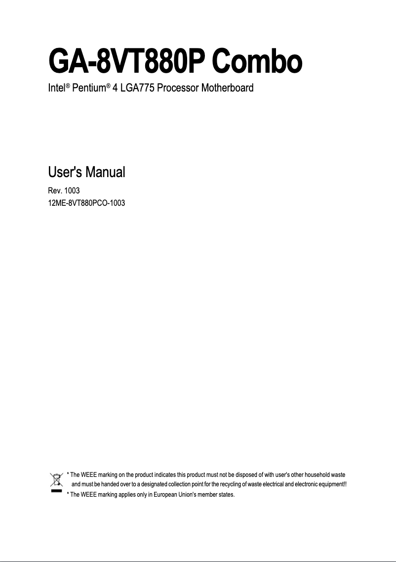 Page 1 of the manual User Manual Gigabyte GA-8VT880P Combo