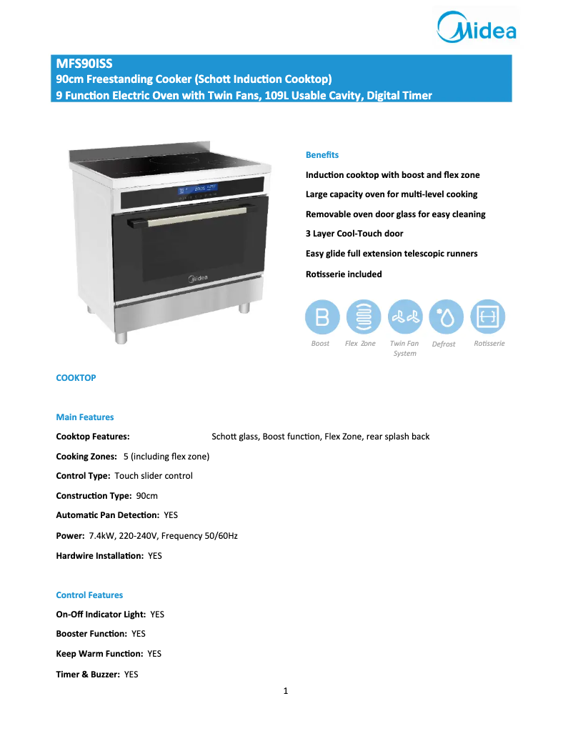 Page 1 of the manual Technical Sheet Midea MFS90ISS
