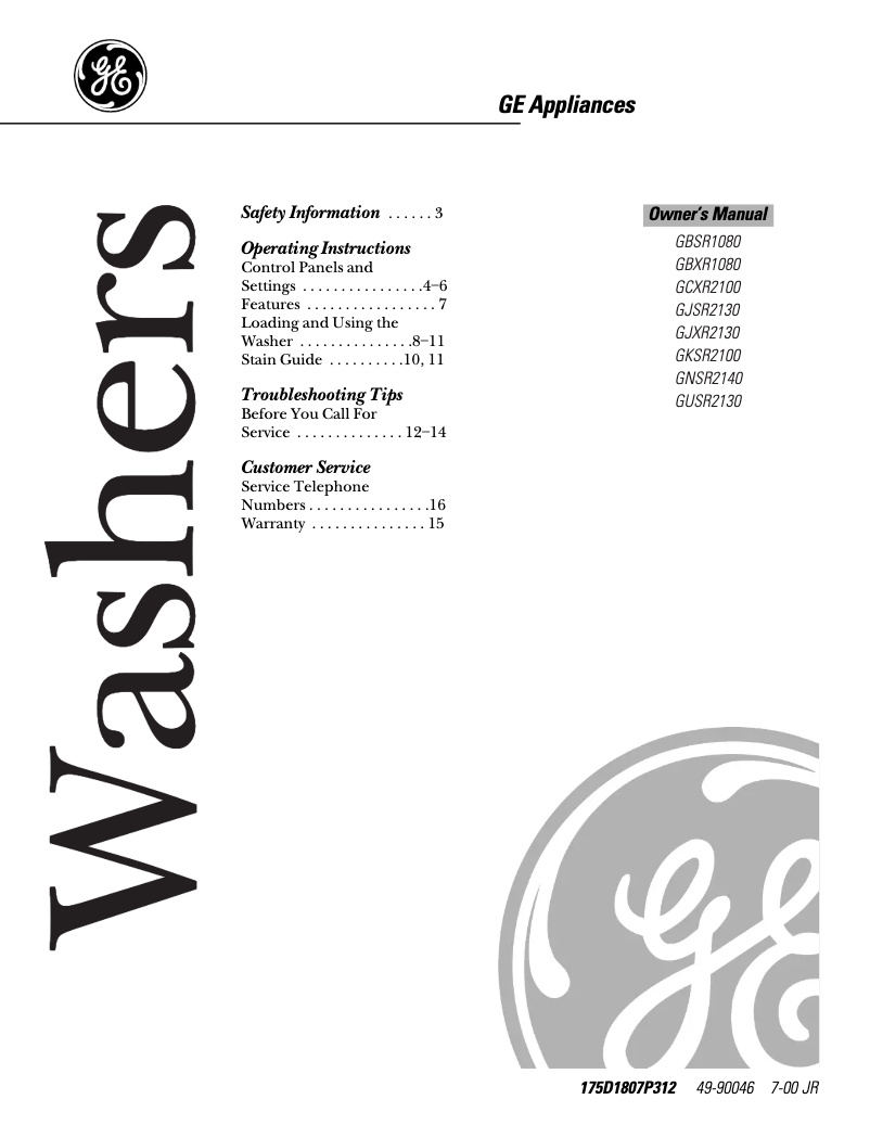 Page 1 of the manual User Manual GE GJSR2130