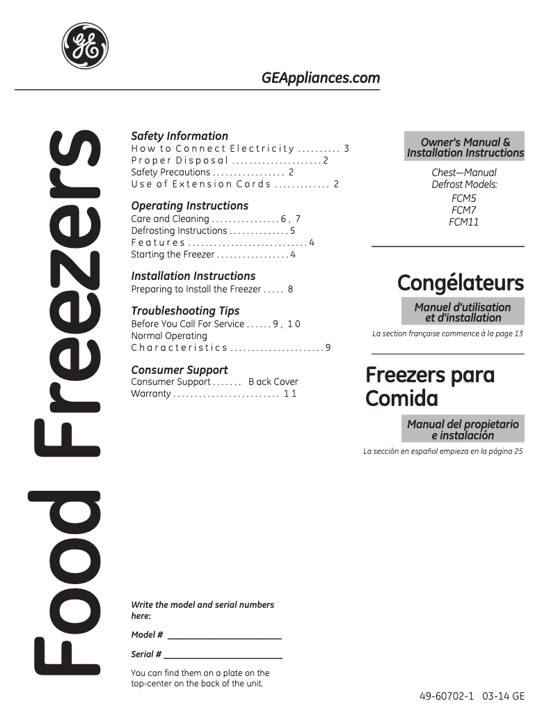 First page image of the manual for FCM7CJCD