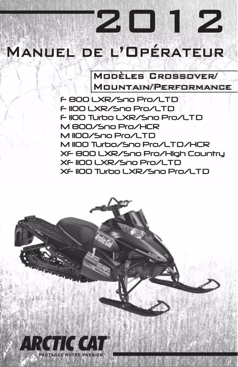 First page image of the manual for M 1100 Sno Pro (2012)