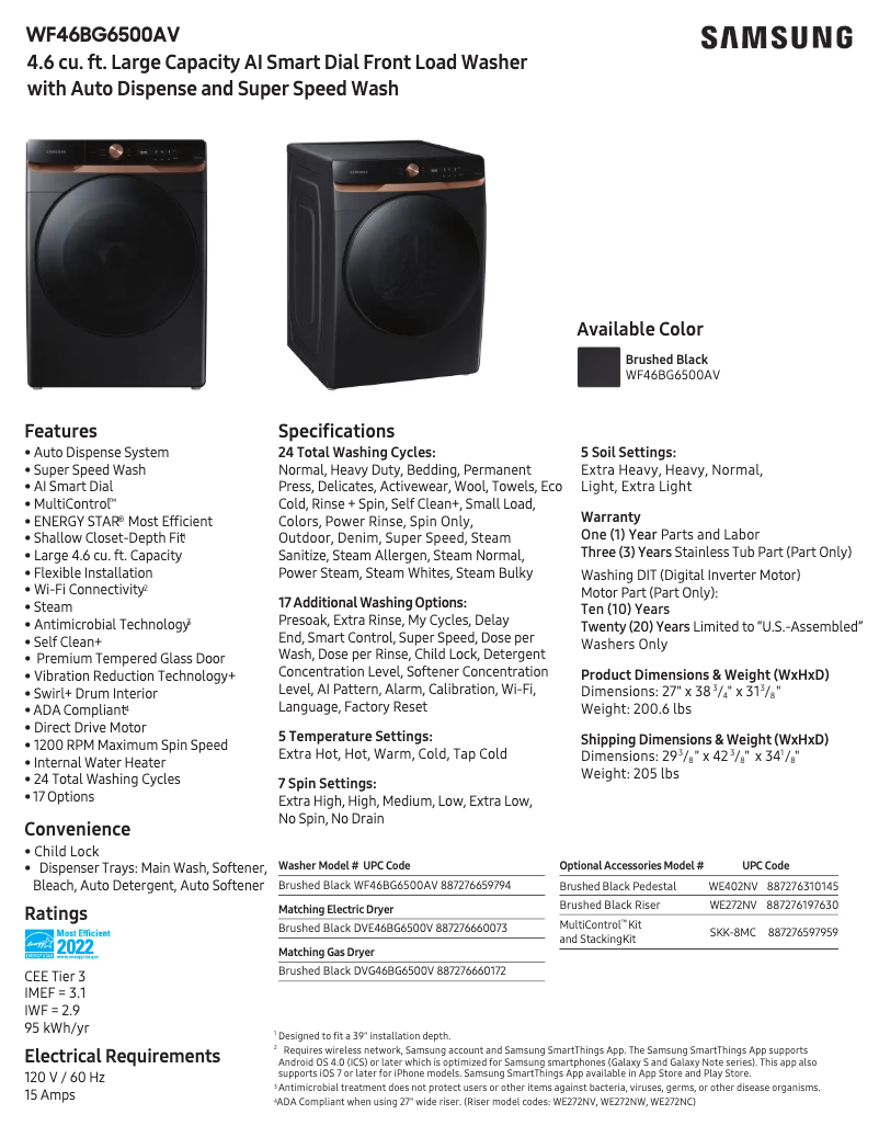 First page image of the manual for WF46BG6500AV