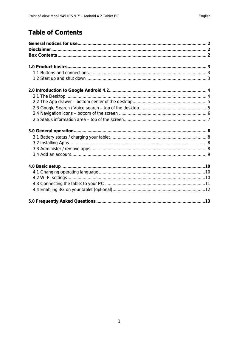 Page 1 of the manual User Manual Point of View Mobii 945