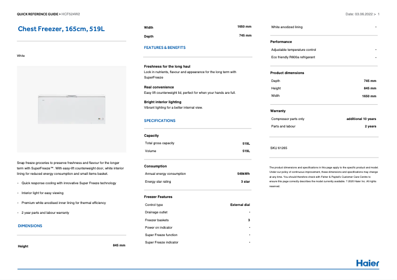 First page image of the manual for HCF524W2