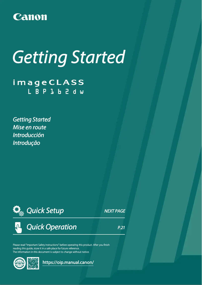 Page 1 of the manual User Manual Canon imageCLASS LBP162dw