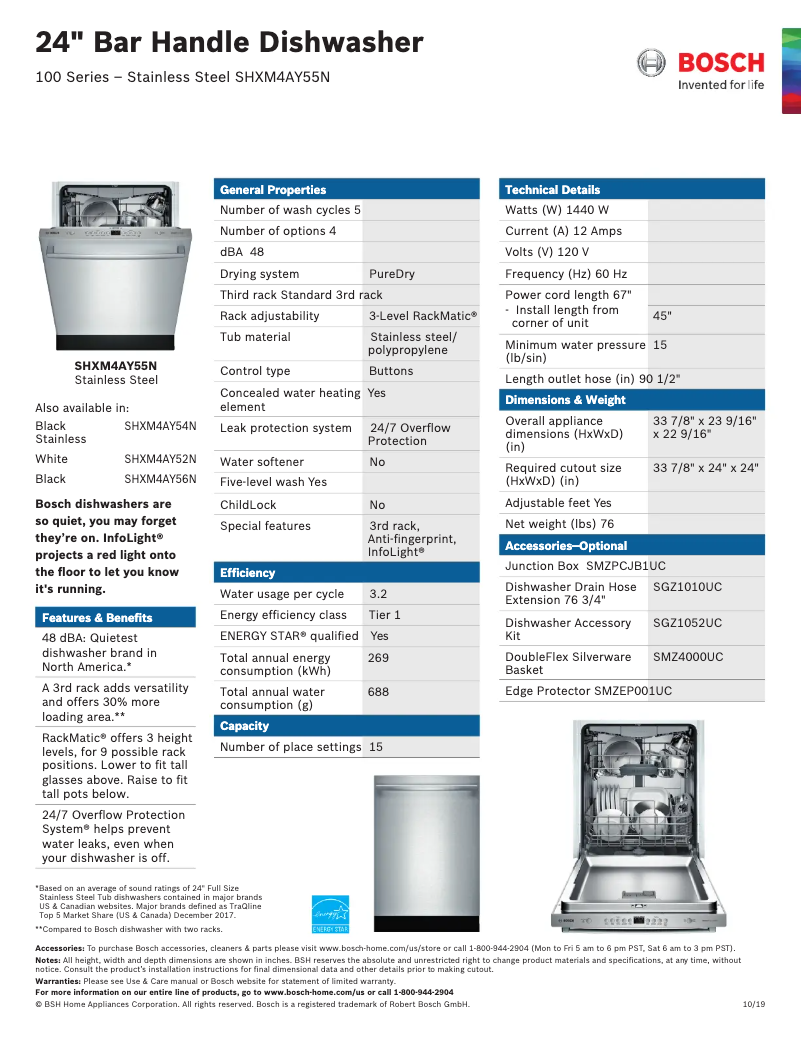 Page 1 of the manual Technical Sheet Bosch Ascenta SHE3AR75UC