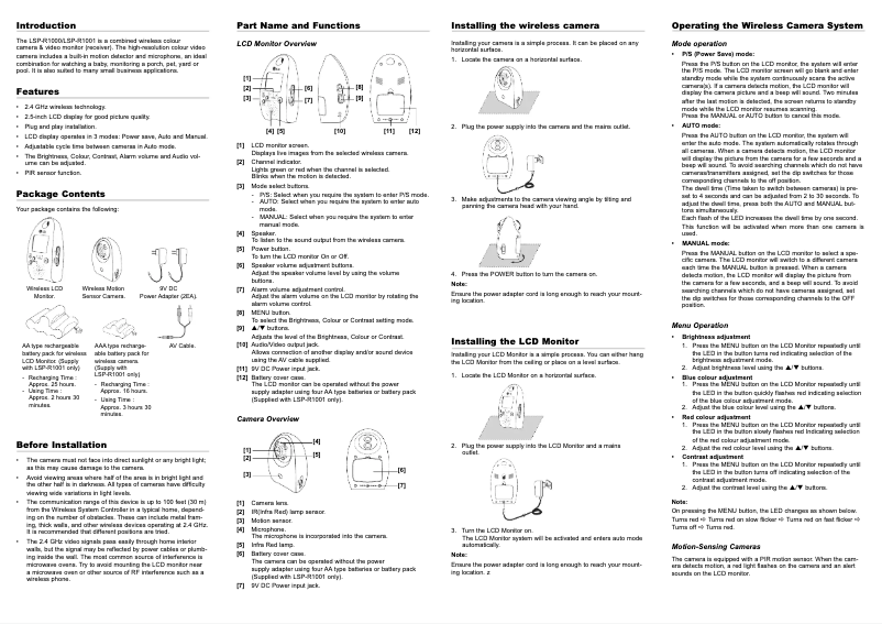 First page image of the manual for LSP-R1001P