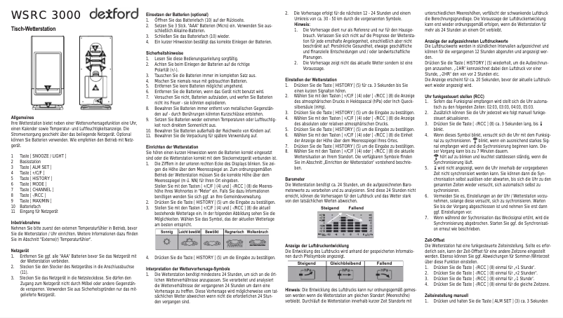 Page 1 de la notice Manuel utilisateur Dexford WSRC 3000