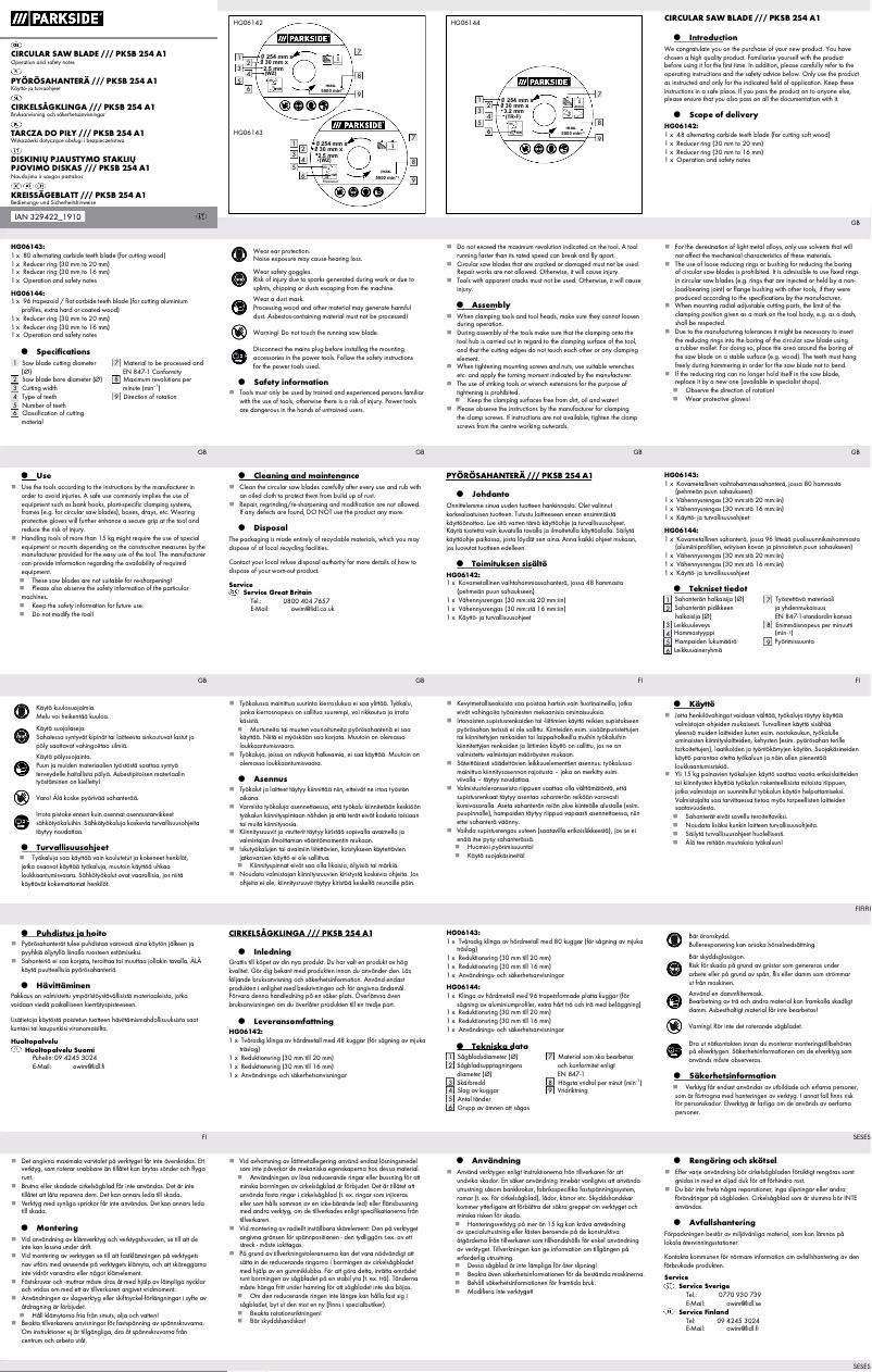 First page image of the manual for PKSB 254 A1