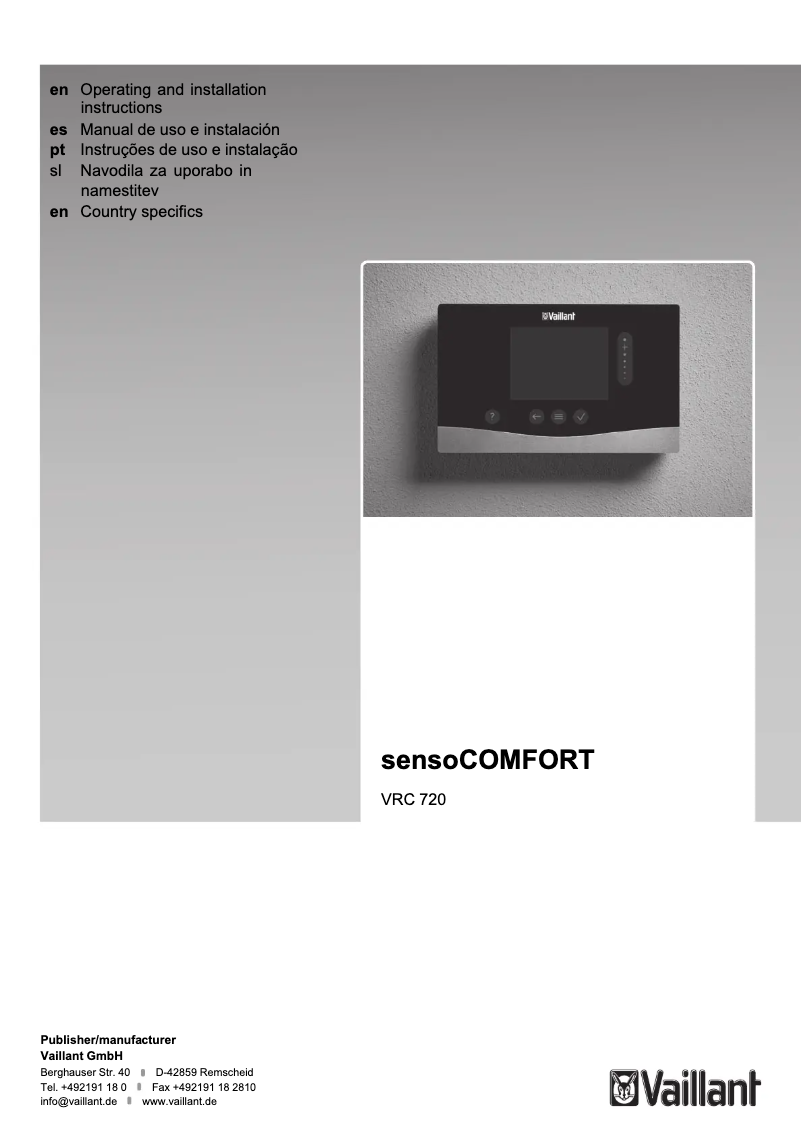 First page image of the manual for sensoCOMFORT VRC 720