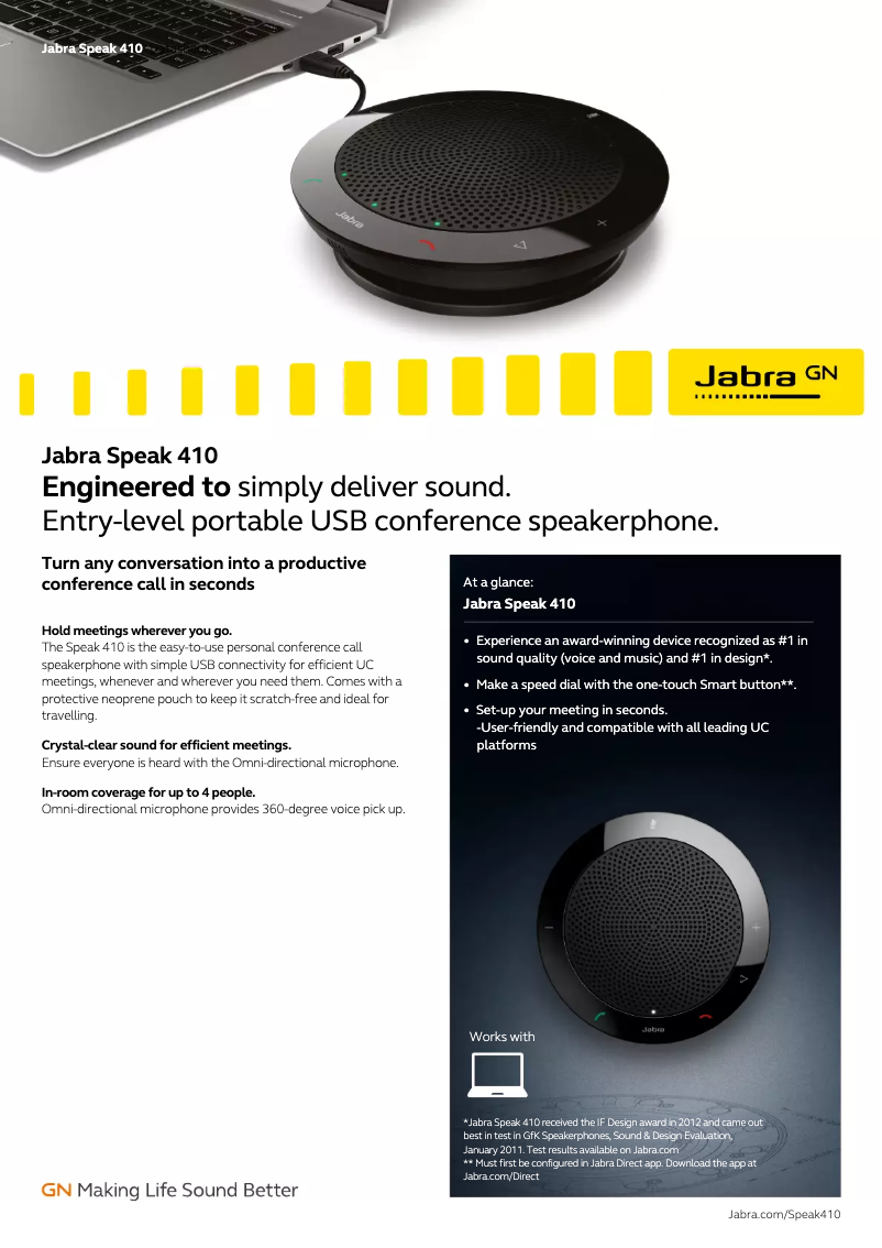 Page 1 of the manual Technical Sheet Jabra Speak 410