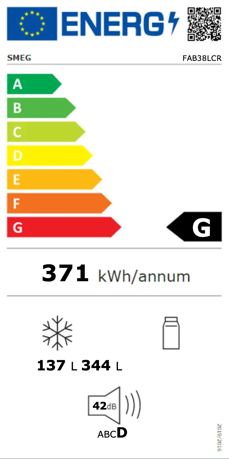 Page 1 of the manual Energy Label Smeg FAB38LCR