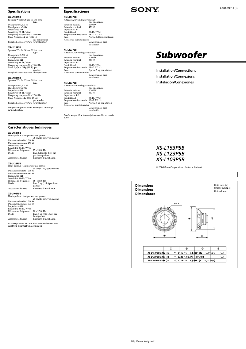 First page image of the manual for XS-L123P5B