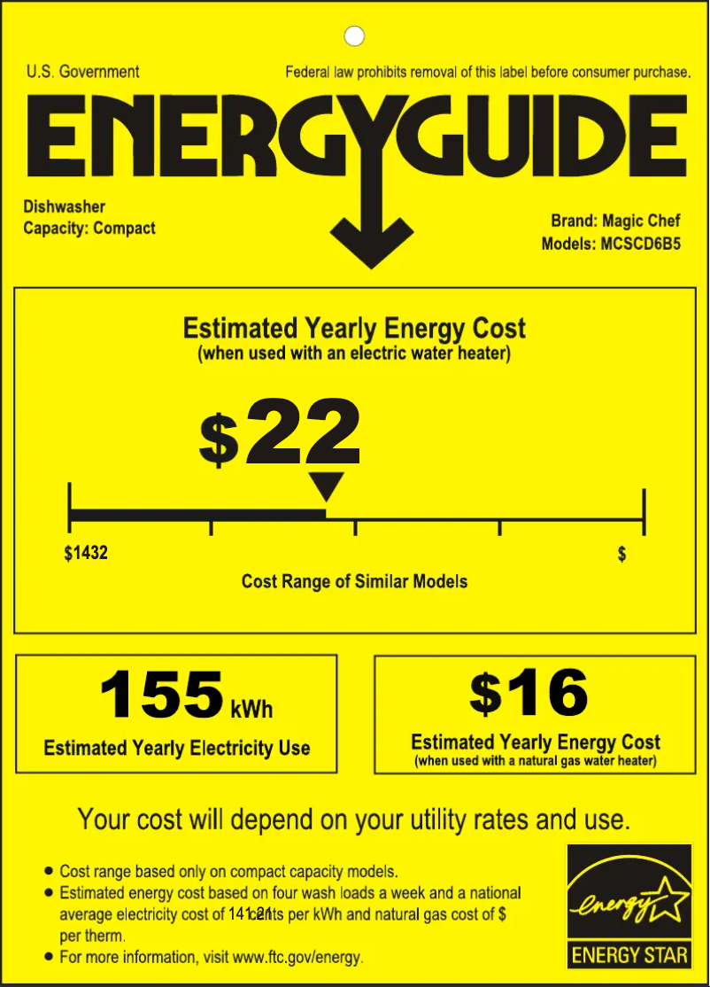 Page 1 de la notice Label énergétique Magic Chef MCSCD6B5