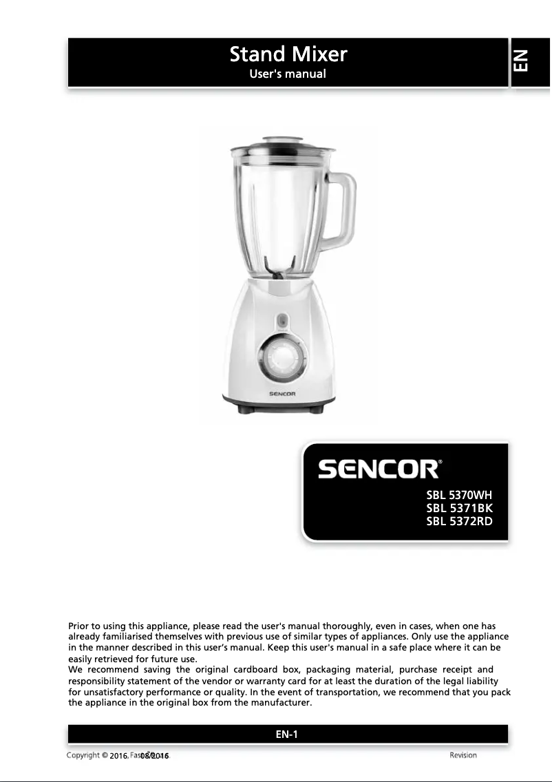 First page image of the manual for SBL 5371BK