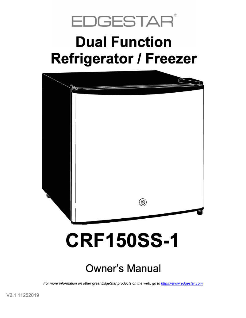 Page 1 of the manual Installation Guide EdgeStar CRF150-1