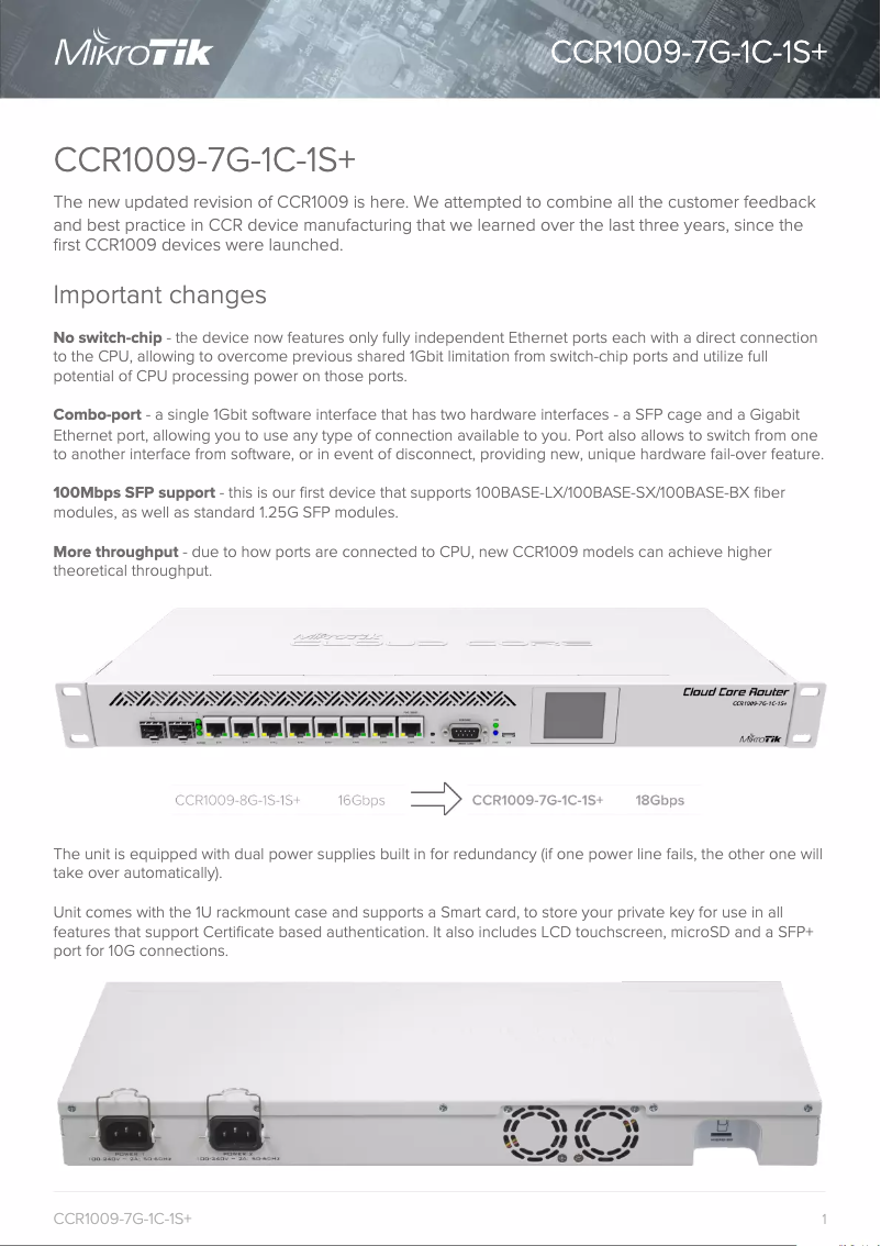 Page 1 of the manual Brochure Mikrotik CCR1009-7G-1C-1S+