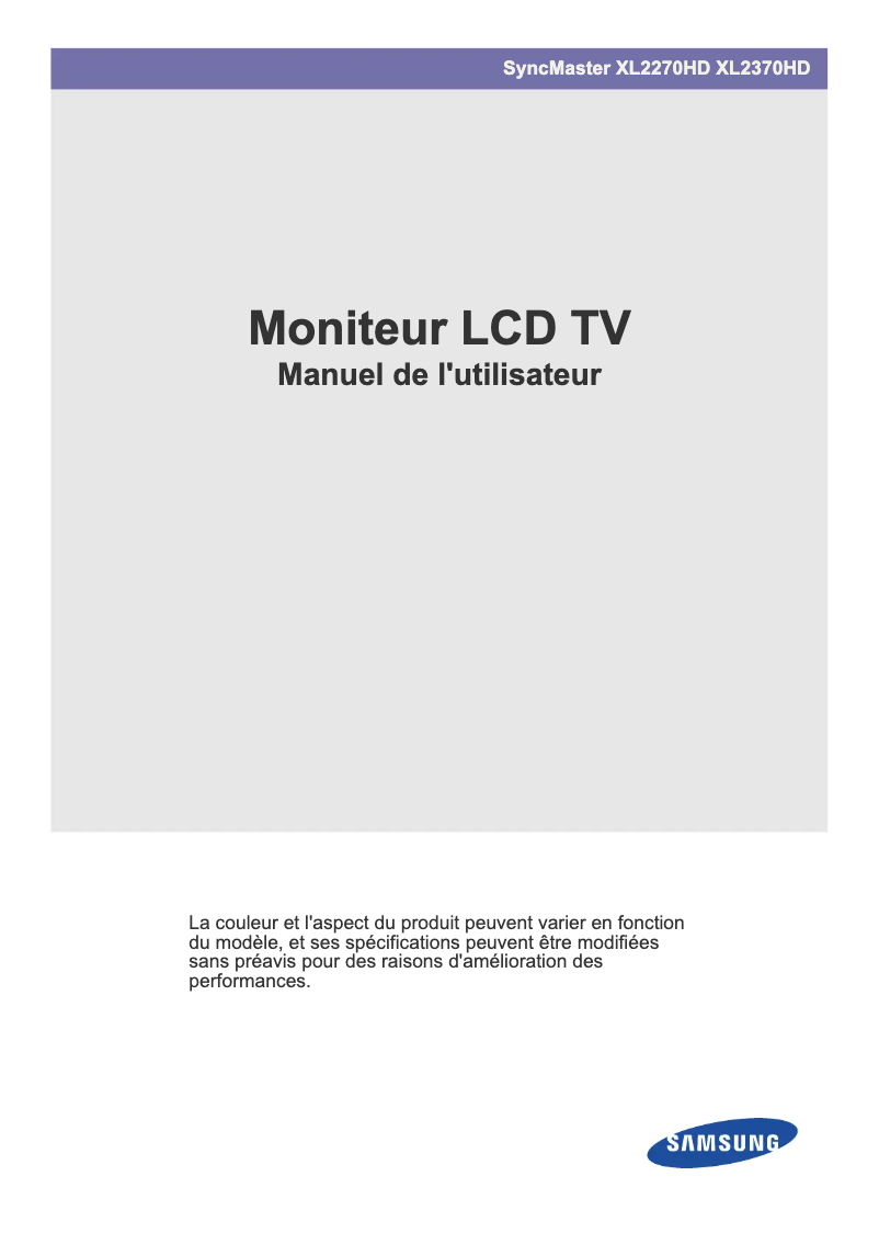 First page image of the manual for SyncMaster XL2370HD