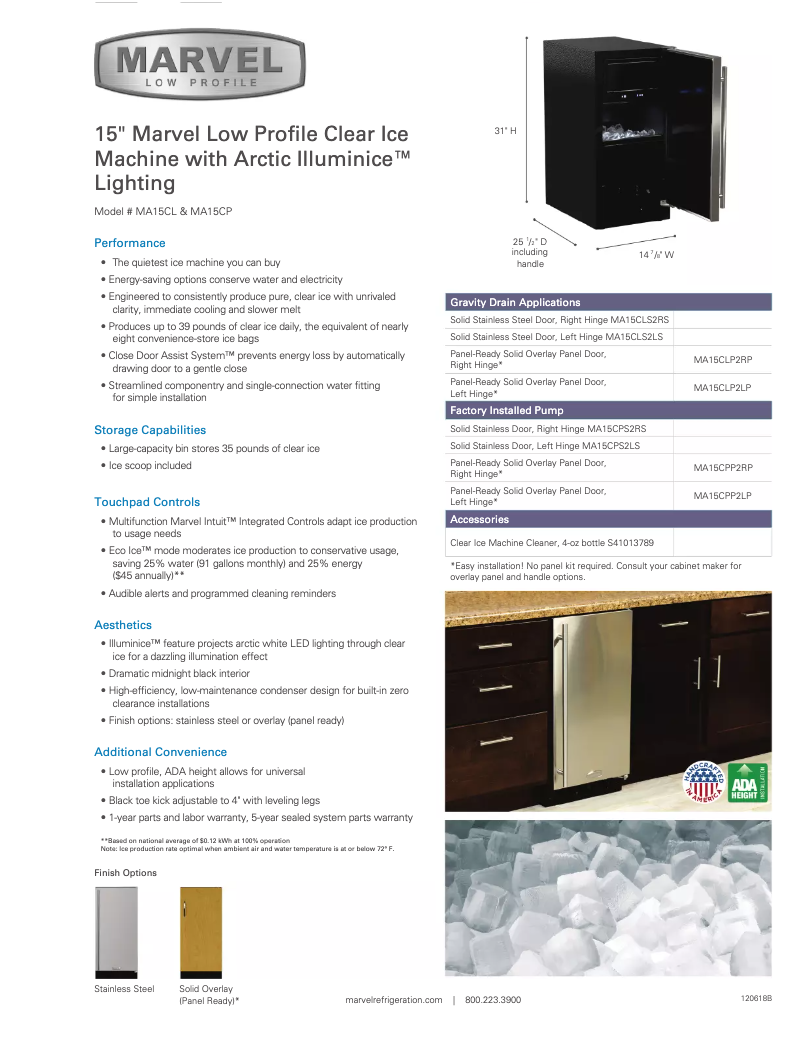 Page 1 of the manual Technical Sheet Marvel MA15CLS2RS