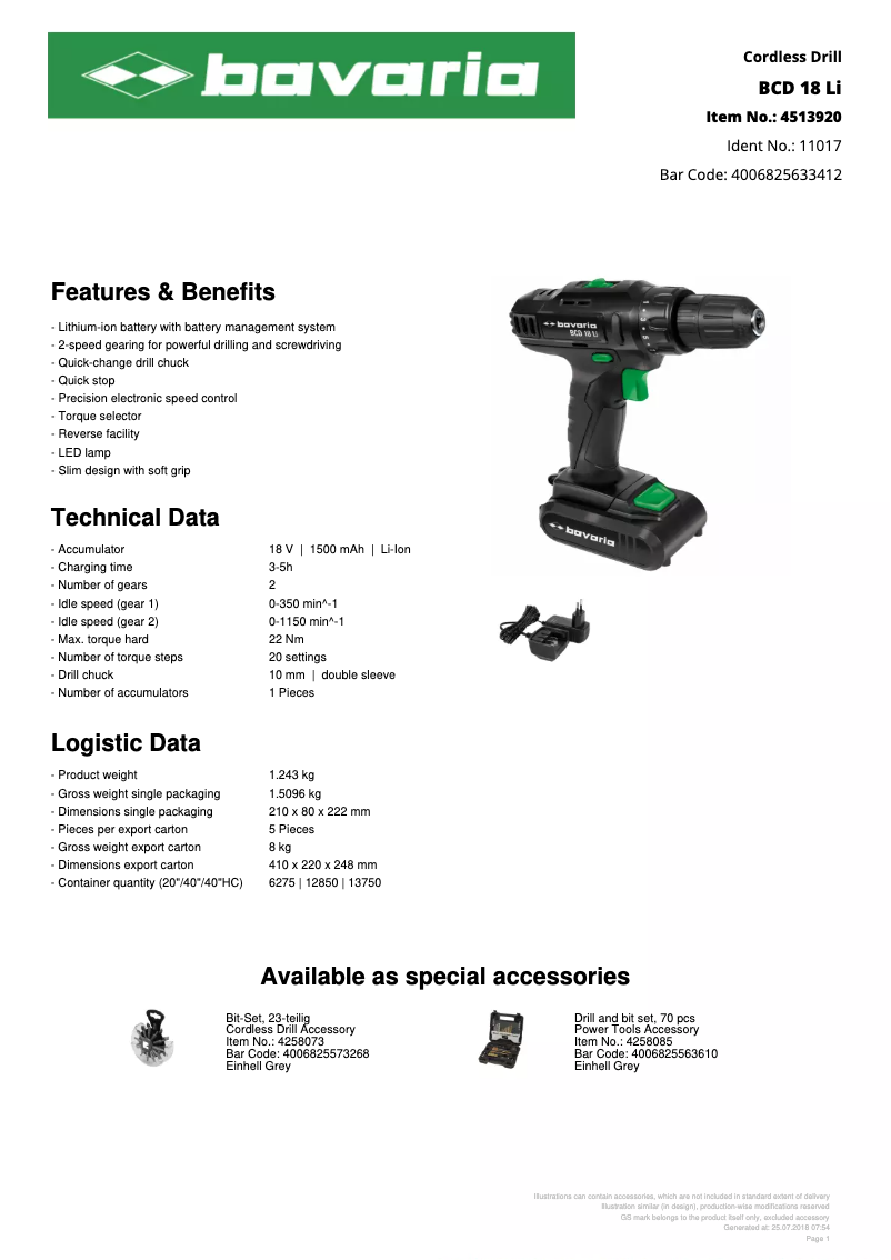 First page image of the manual for BCD 18 Li