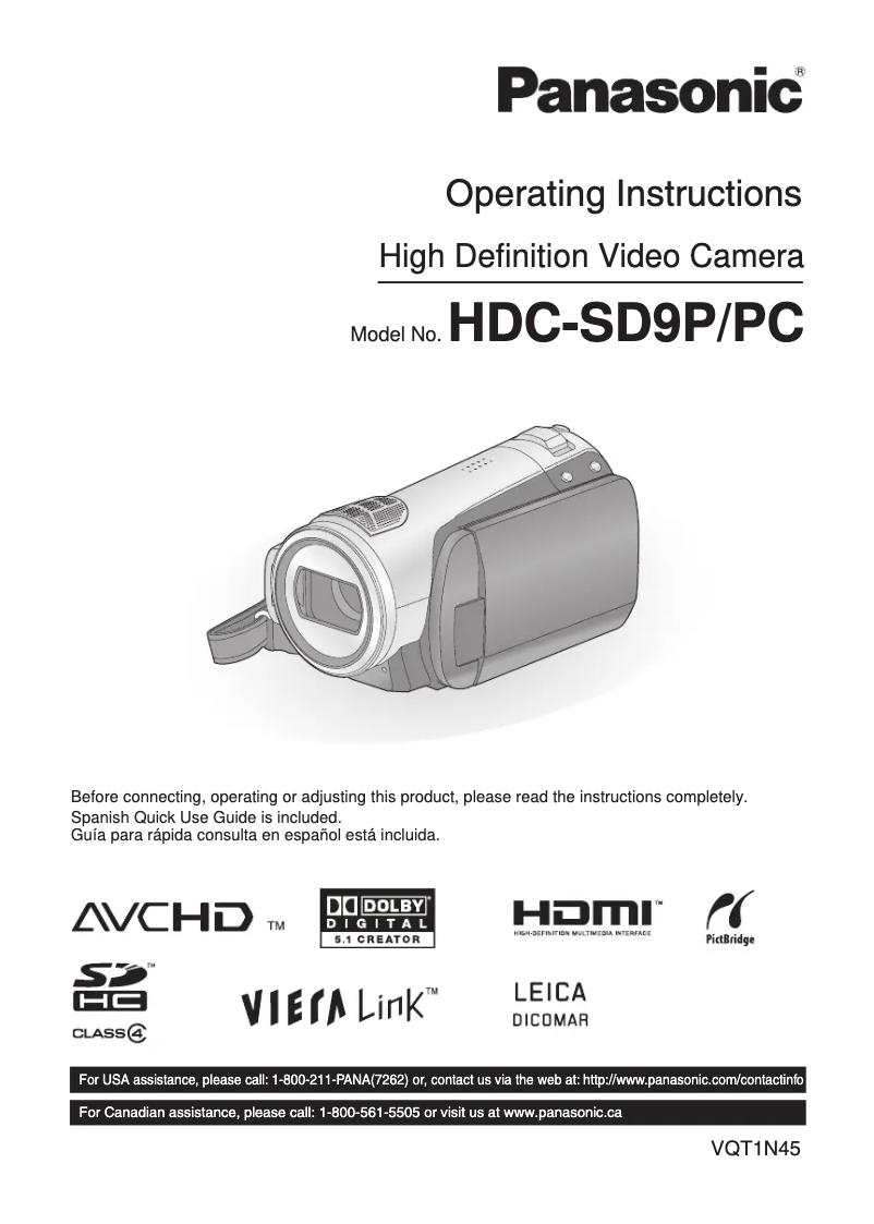First page image of the manual for Palmcorder HDC-SD9