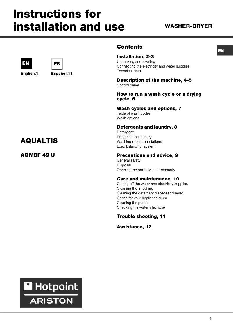 First page image of the manual for AQM8F49U V