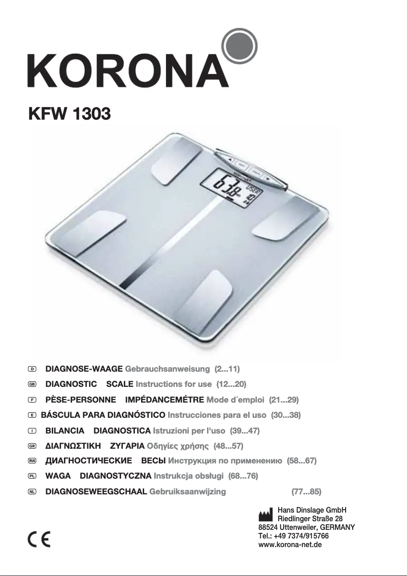 Page 1 de la notice Manuel utilisateur Korona KFW 1303