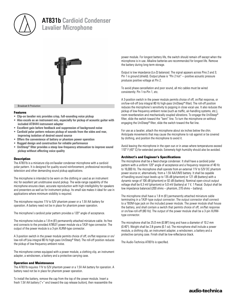 Image de la première page du manuel de l'appareil AT831b