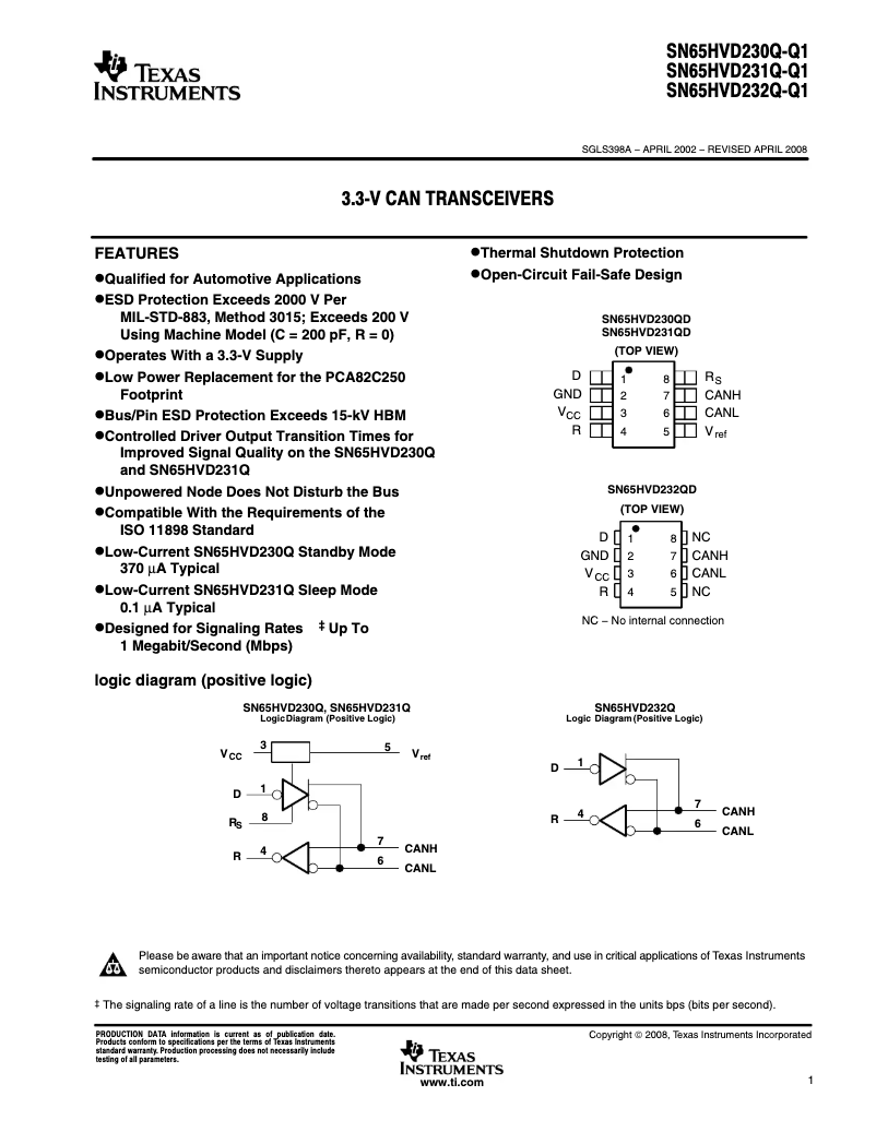 First page image of the manual for SN65HVD230QD