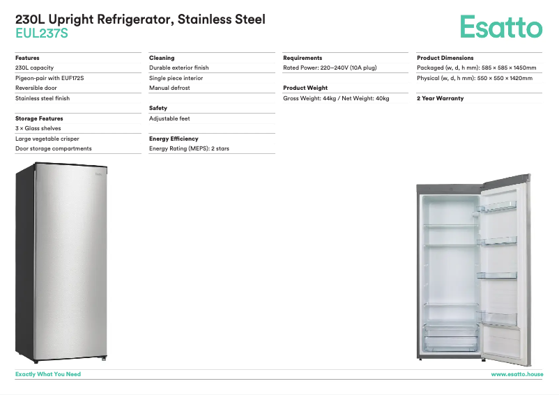Page 1 of the manual Technical Sheet Esatto ETM239S