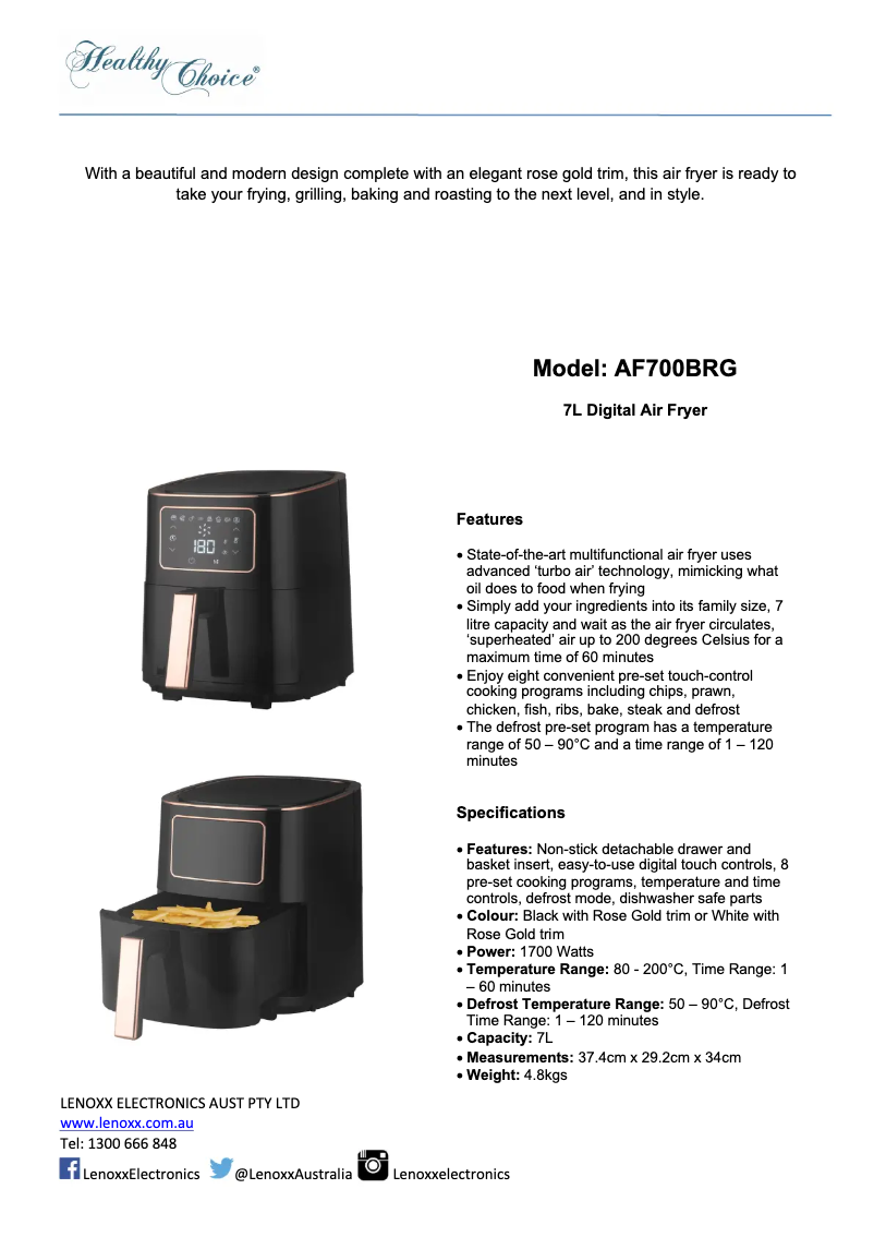 Page 1 of the manual User Manual Healthy Choice AF700WRG