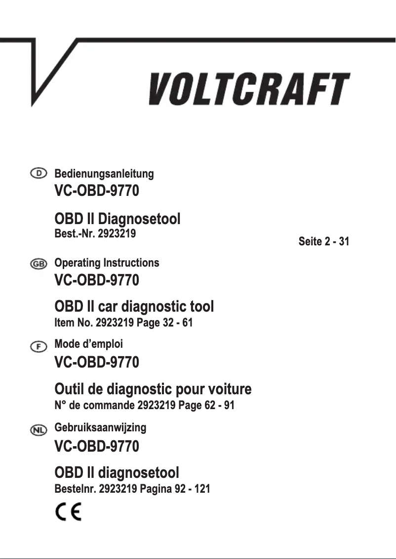 First page image of the manual for VC-OBD-9770