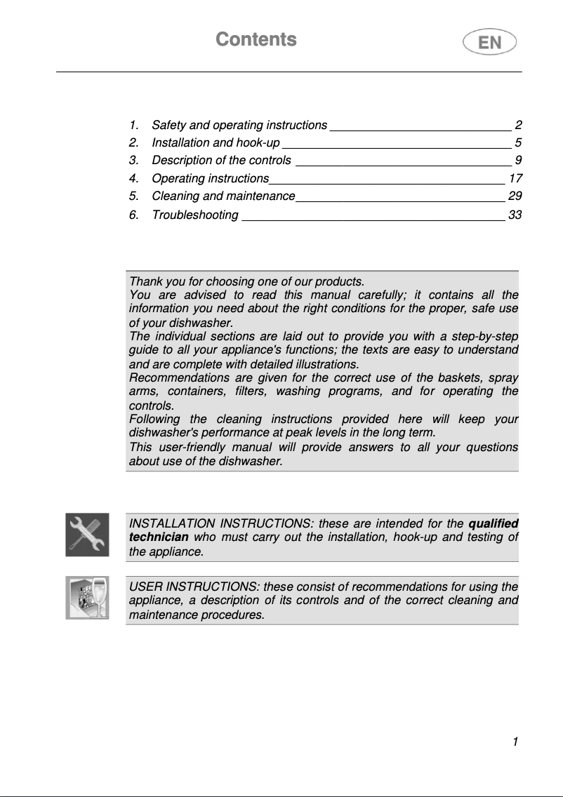 Page 1 of the manual User Manual Smeg DWIFABNE