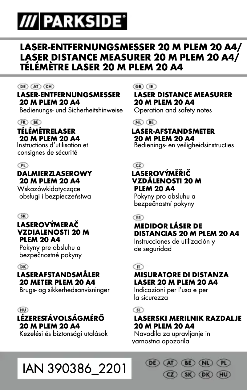 Page 1 of the manual User Manual Parkside PLEM 20 A4