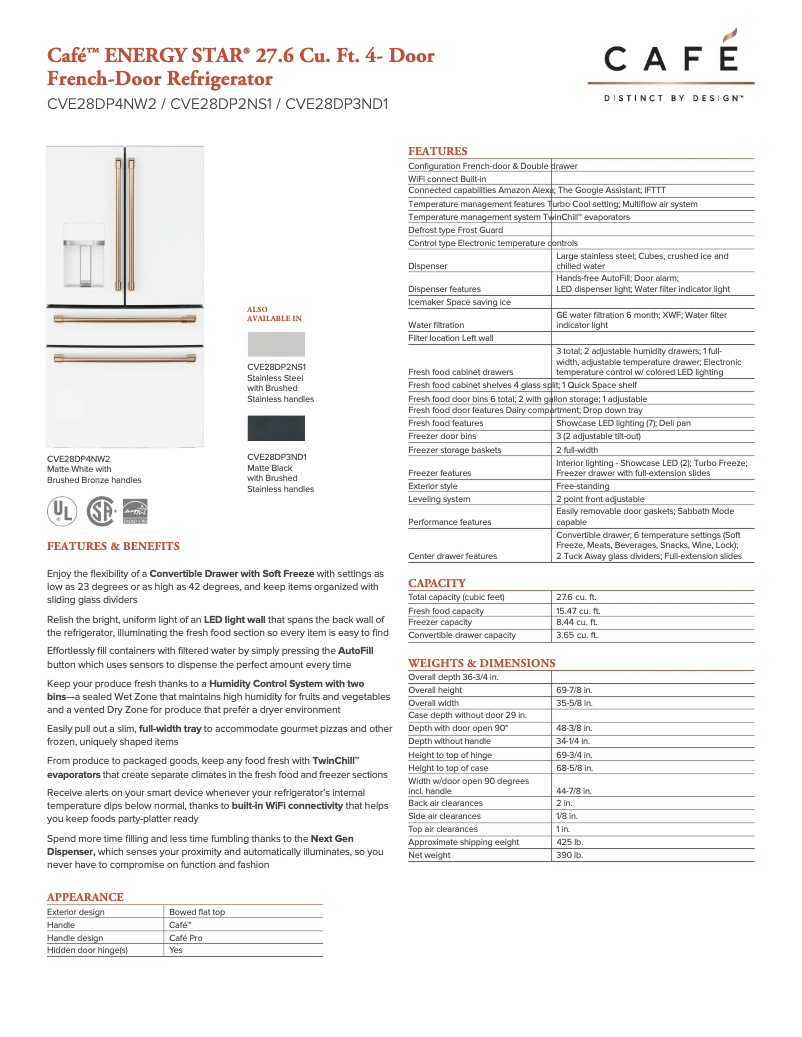 Page 1 of the manual Technical Sheet GE CVE28DP3ND1
