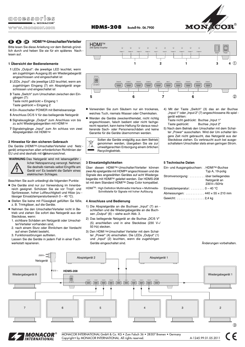 Page 1 of the manual User Manual Monacor HDMS-208