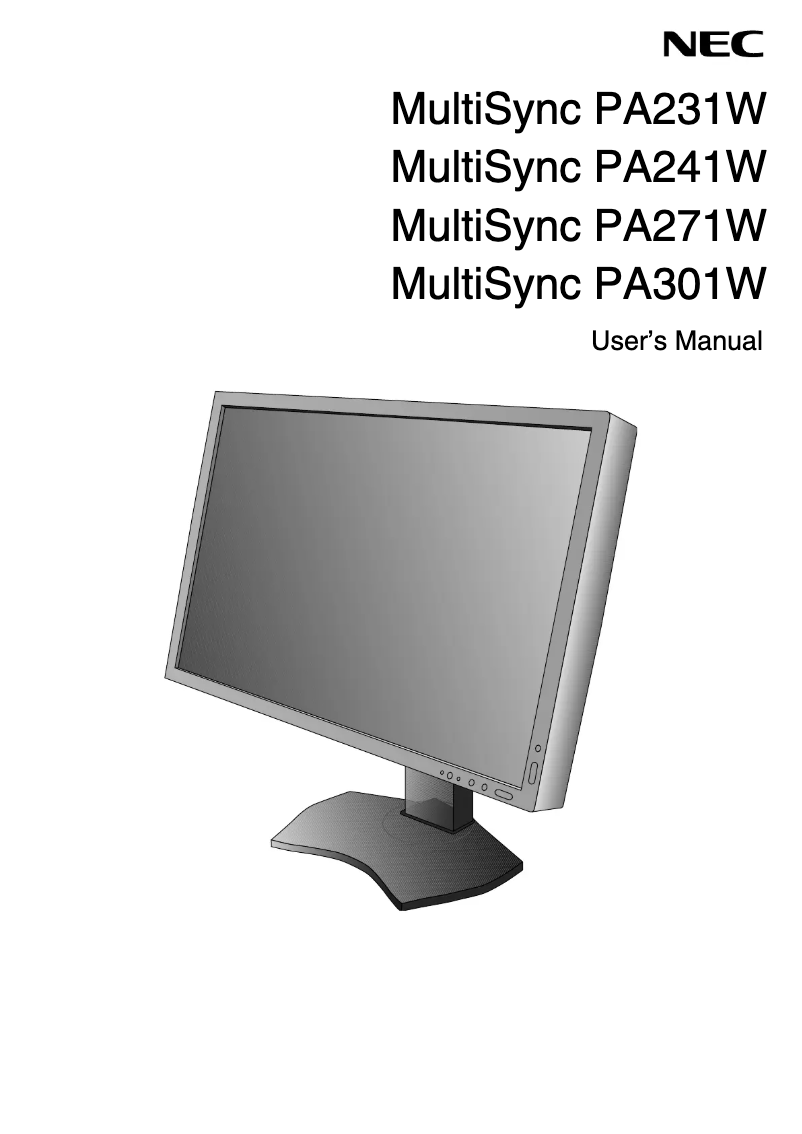 First page image of the manual for MultiSync PA301W-BK-SV
