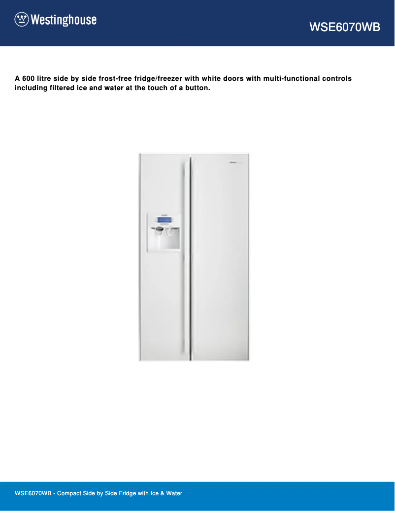 Page 1 of the manual Technical Sheet Westinghouse WSE6070WB