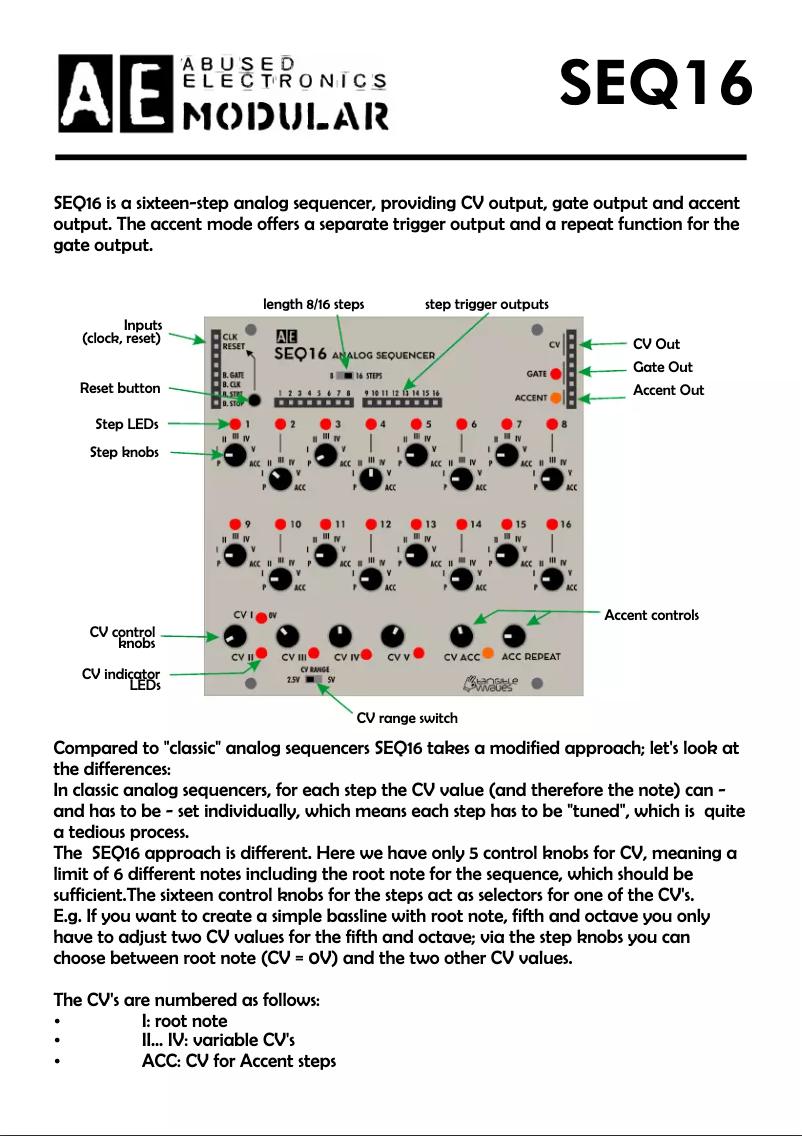 First page image of the manual for AE Modular SEQ16