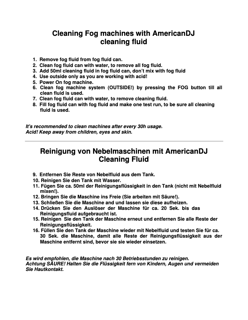 Page 1 of the manual User Manual Adj Cleaning Fluid